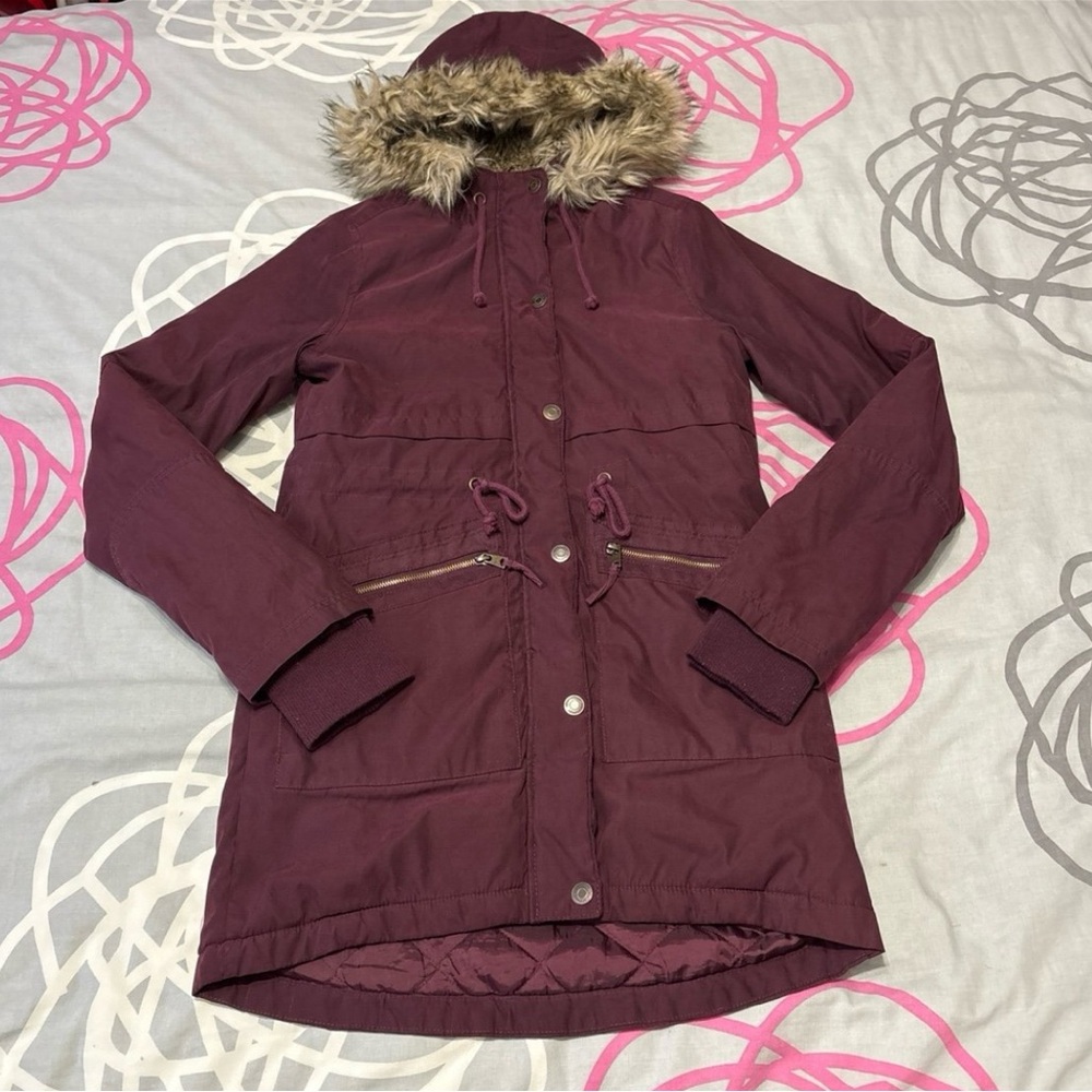 Aeropostale Burgundy Coat with Fur Hood